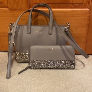 Kate Spade taupe sparkly crossbody bag and wallet